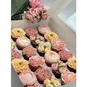 elegant dusky pink, pink, and red floral cupcakes, perfect for gifts, birthdays, and special occasions in melbourne